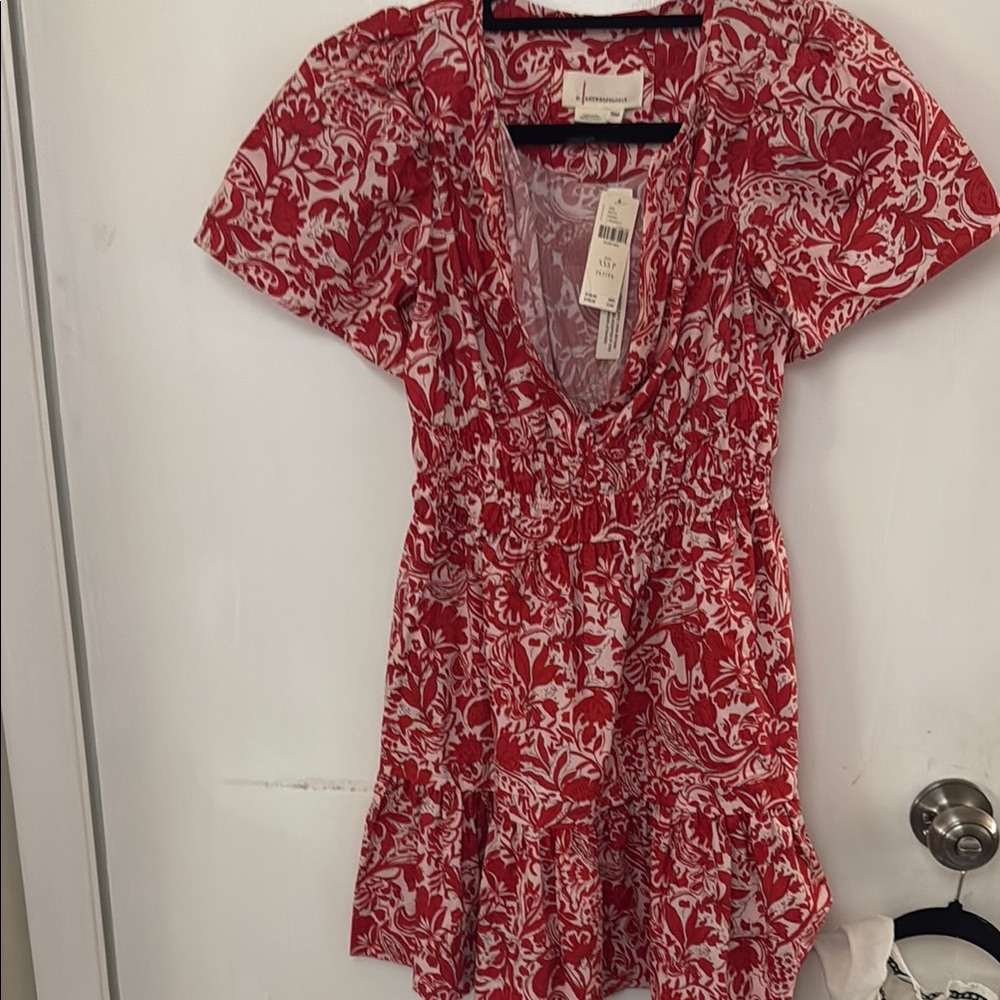 Anthropologie Red and White Floral Dress